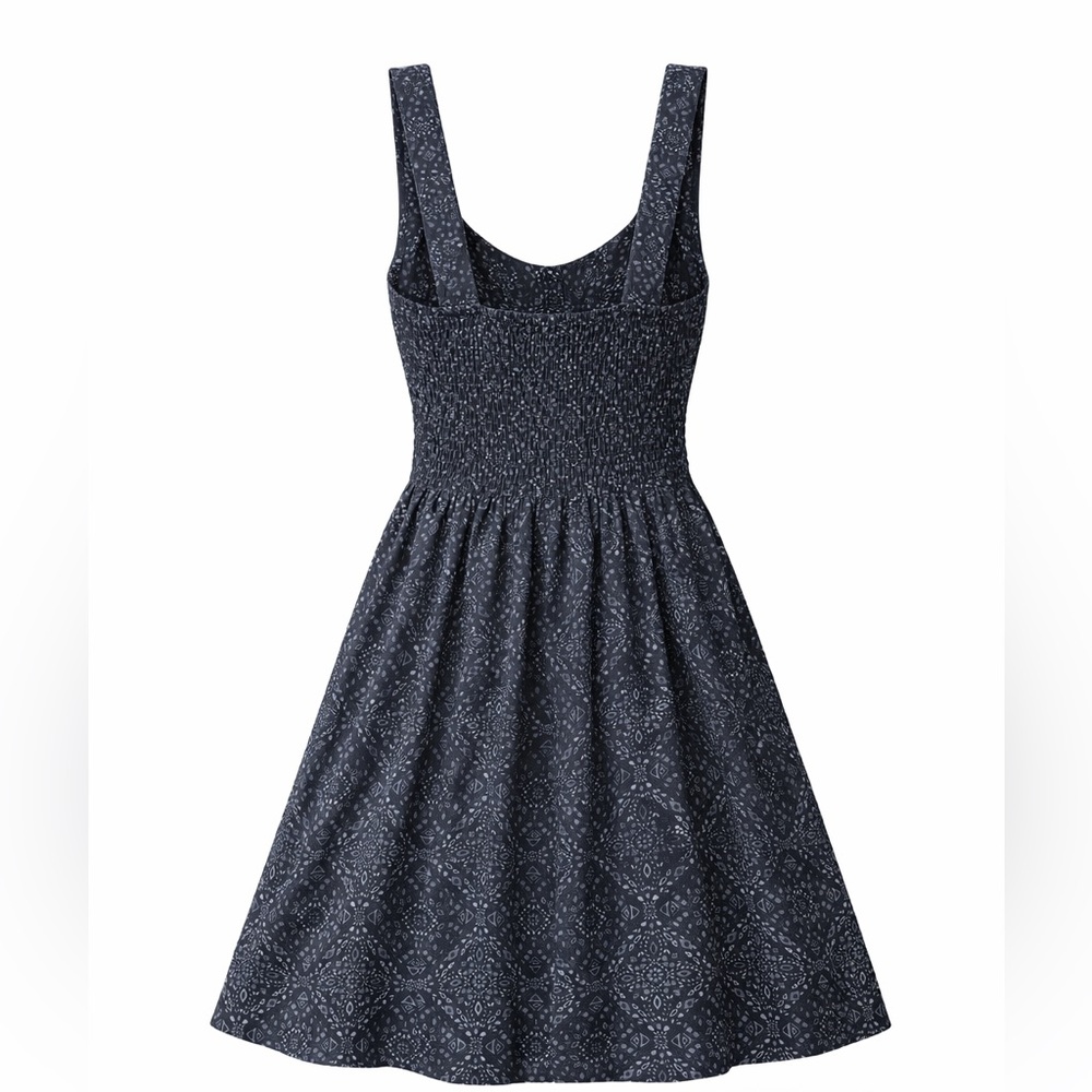 Organic Viscose Smocked Waist & Back Black Patterned Dress with Pockets Fits S/M - Picture 12 of 16